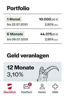 A screenshot of the Bundesschatz web app showing the user’s portfolio with various bonds and their details.